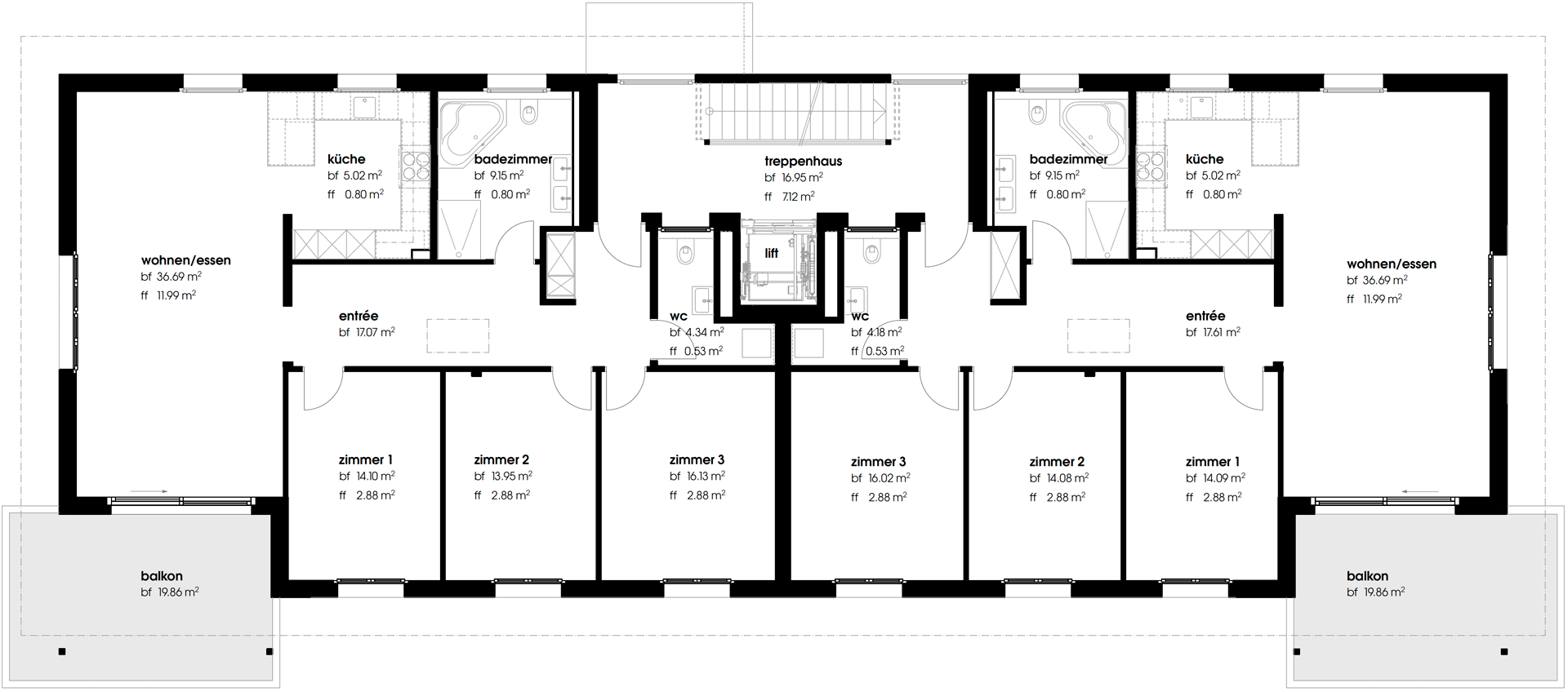 Grundrissplan Haus A+B 2.OG