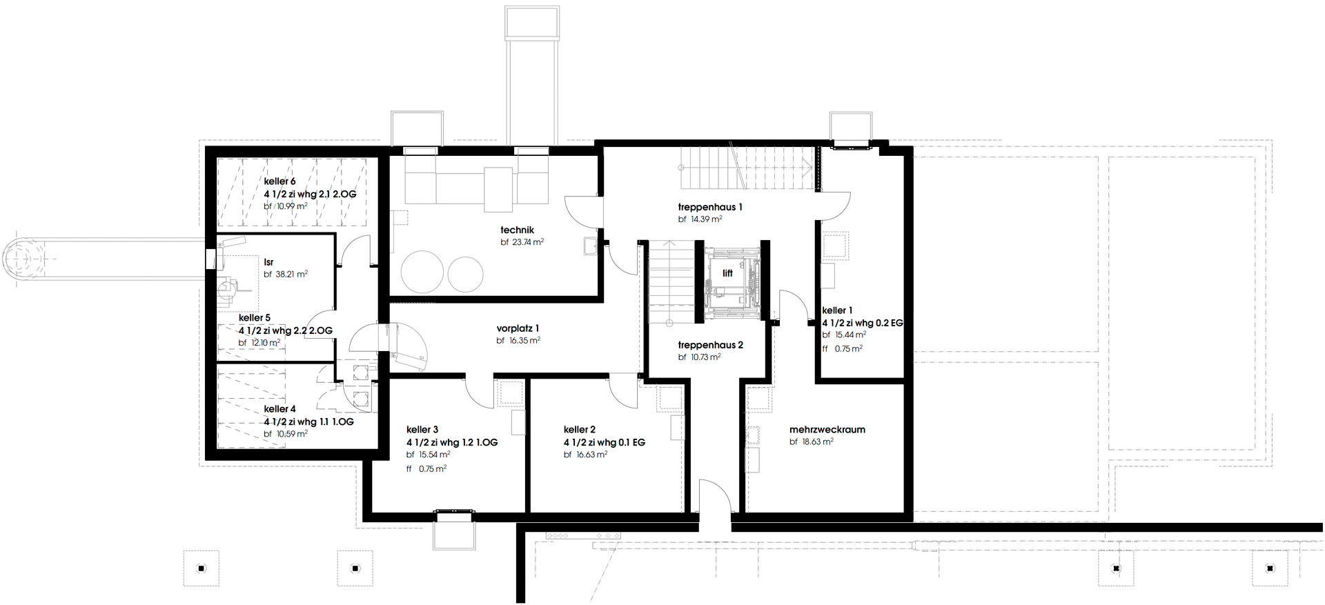 Grundrissplan Haus A+B UG