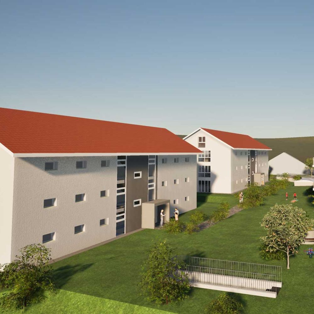 Visualisierung der Überbauung Grossmatt mit Blick auf den Spielplatz