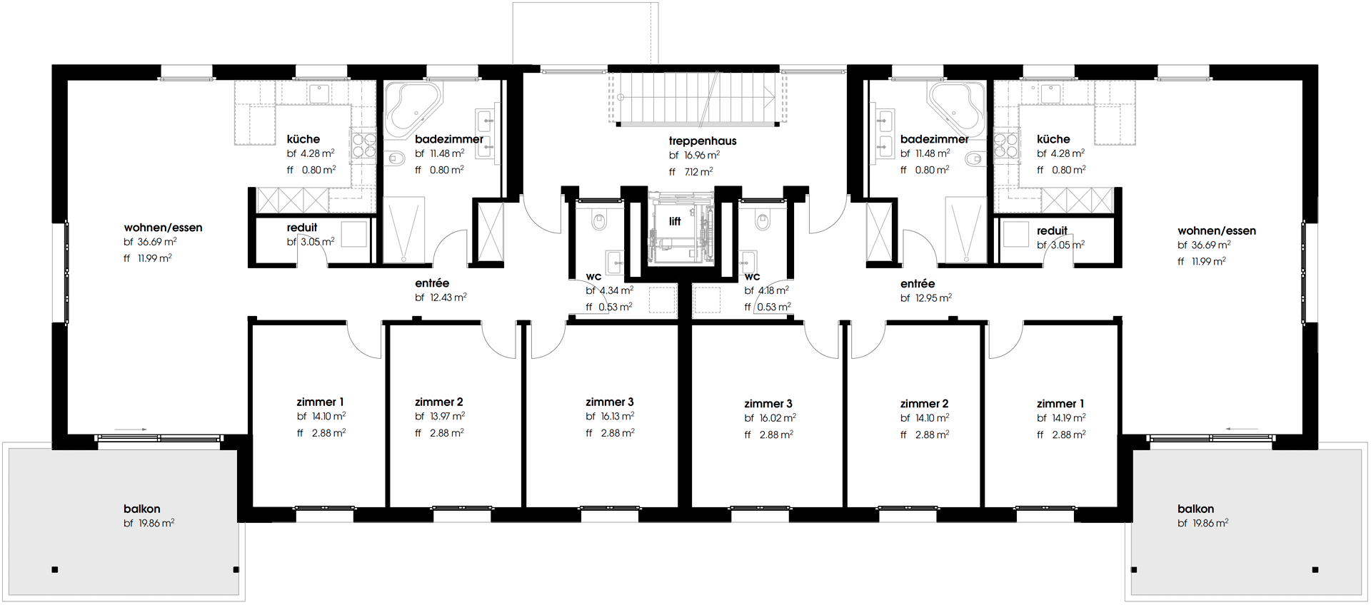 Grundrissplan Haus A+B 1. OG